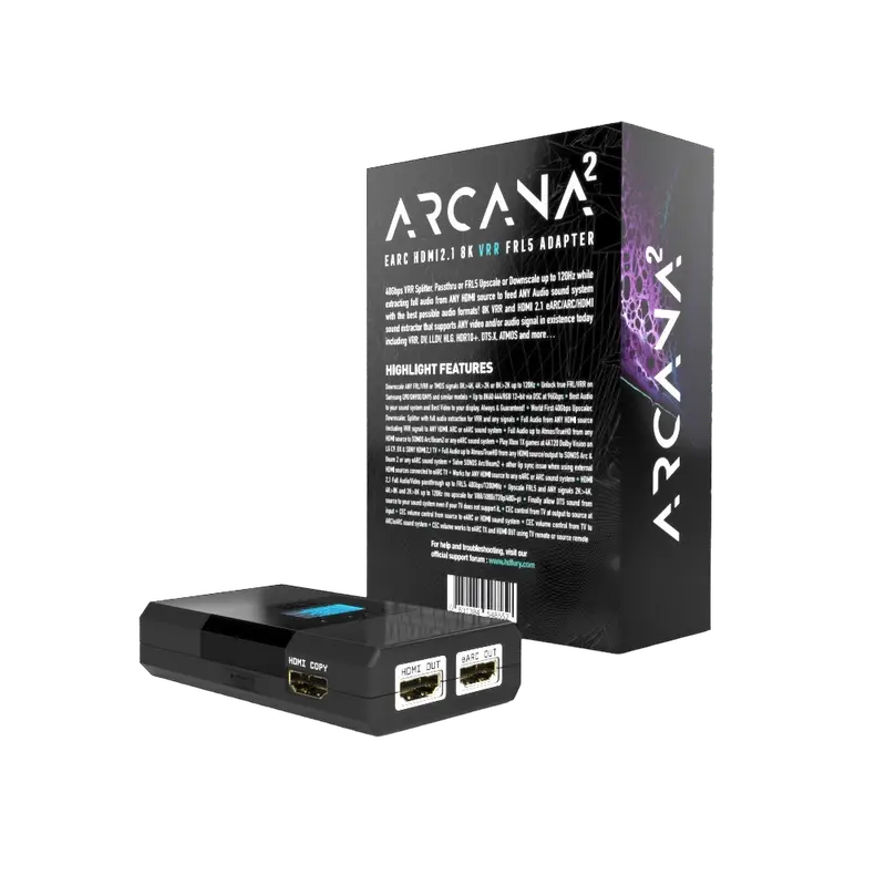 HDfury Arcana 2 – zadní konektory: HDMI in, 2x HDMI out, eARC out