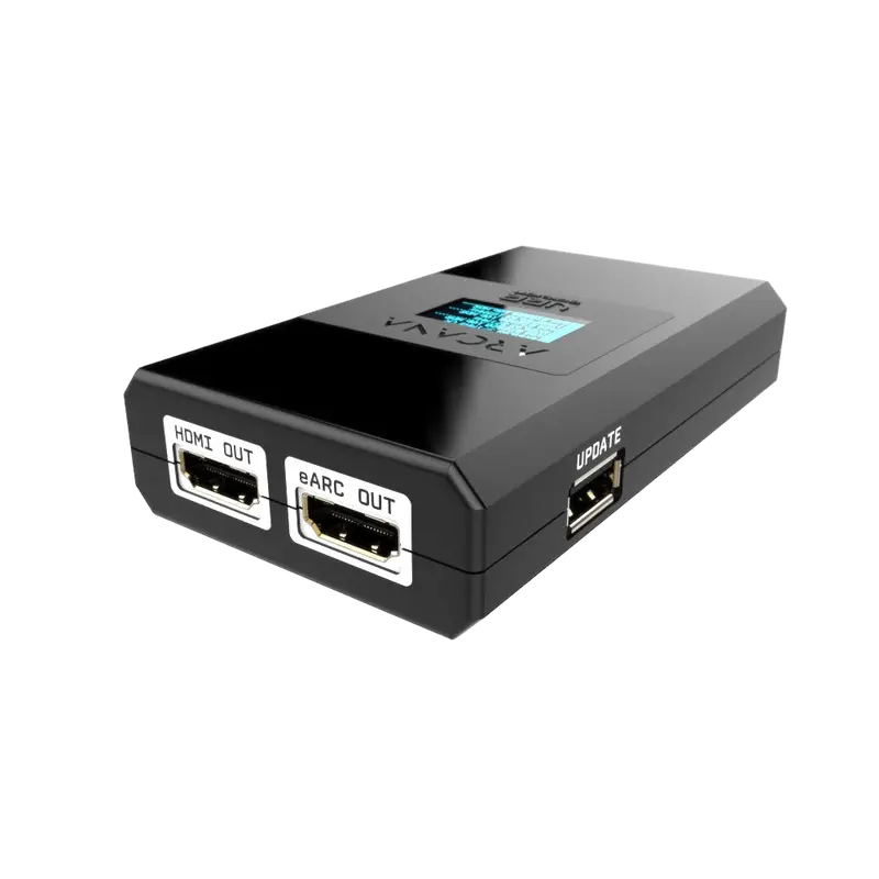 OLED displej HDfury Arcana 2 s informacemi o signálu 4K120 VRR