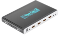 HDMI matice a přepínač HDfury Vertex 2 shora pod úhlem, vstupní strana: IR senzor, čtyři HDMI vstupy číslované 0 až 3, konektory add-on a IR RX